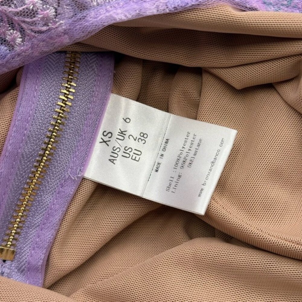 🆕 BRONX & BANCO 🧿 NWOT Eva Embroidered High-Low Midi Dress, Purple Sz XS US 2 - Picture 15 of 15